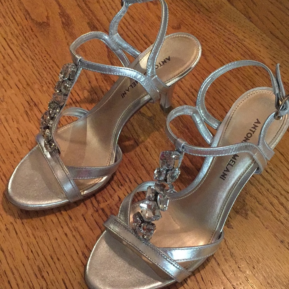 Antonio Melani jeweled silver heels